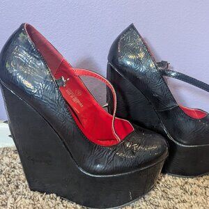 Black and Red Wedge Platform Heel
